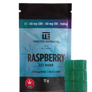 Twisted Extracts Indica Gummy 1:1 THC | CBD ZZZ Bomb – 40mg – Raspberry
