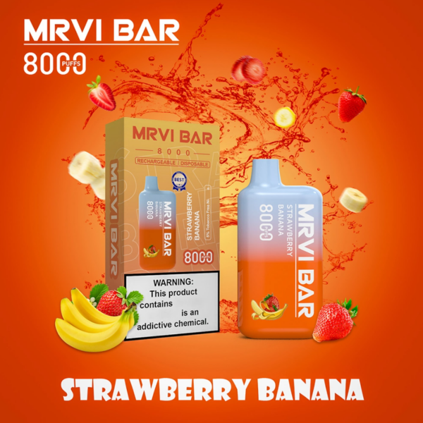 MRVI Bar Rechargeable & Disposable 50mg Nic - 8000 puffs - Strawberry Banana